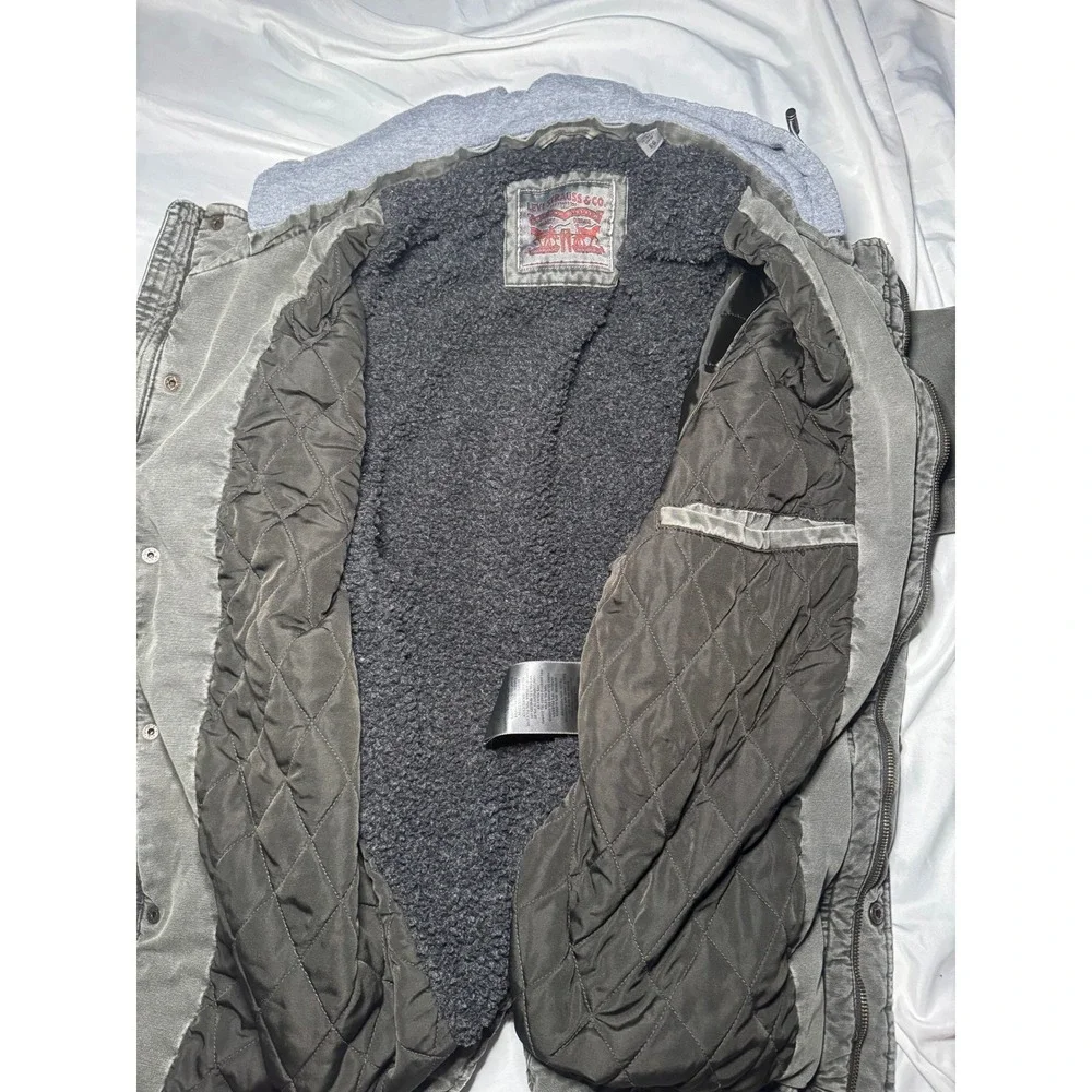 Levi's Field Jacket Sherpa Lined Mens XL Faded Olive Green Hooded Workwear